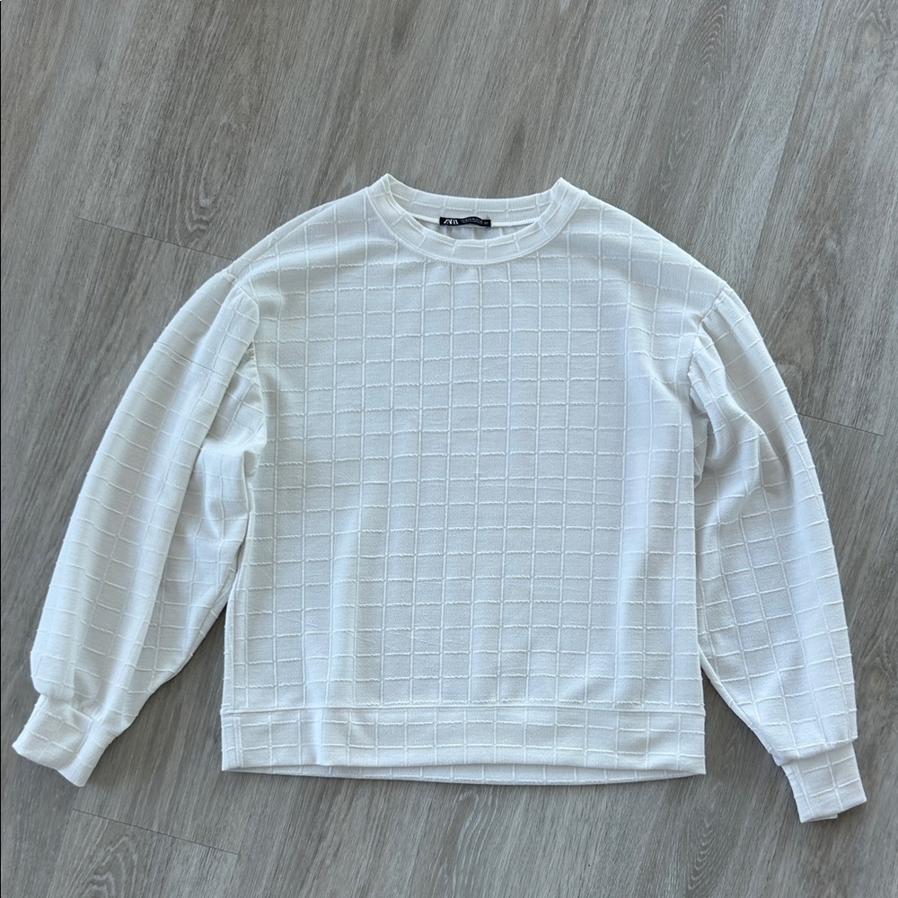Zara White Grid Pattern Top Dolman sleeve. Lightweight Wmns medium minimalist
